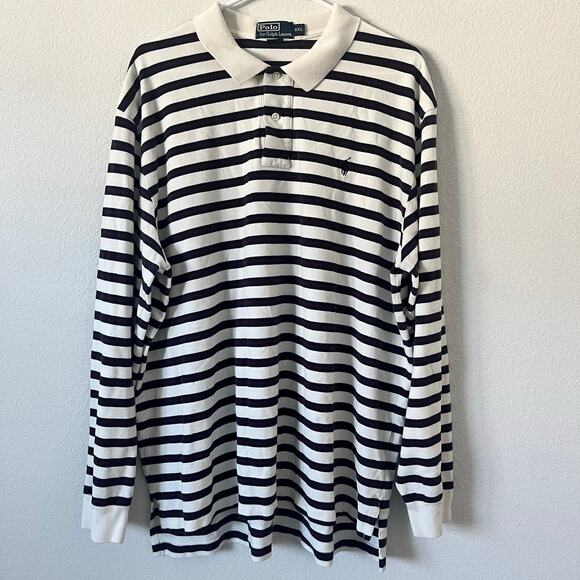 Vintage Men's Ralph Lauren Polo Striped Long-Sleeve Rugby Shirt | Size XXL - Picture 2 of 5